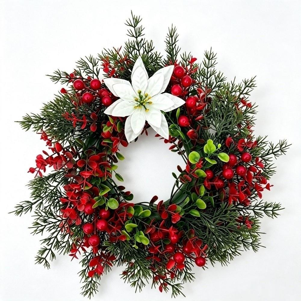 Realistic Design Christmas Wreath Velvet Bow Faux Greenery Wreath  Indoor Decor