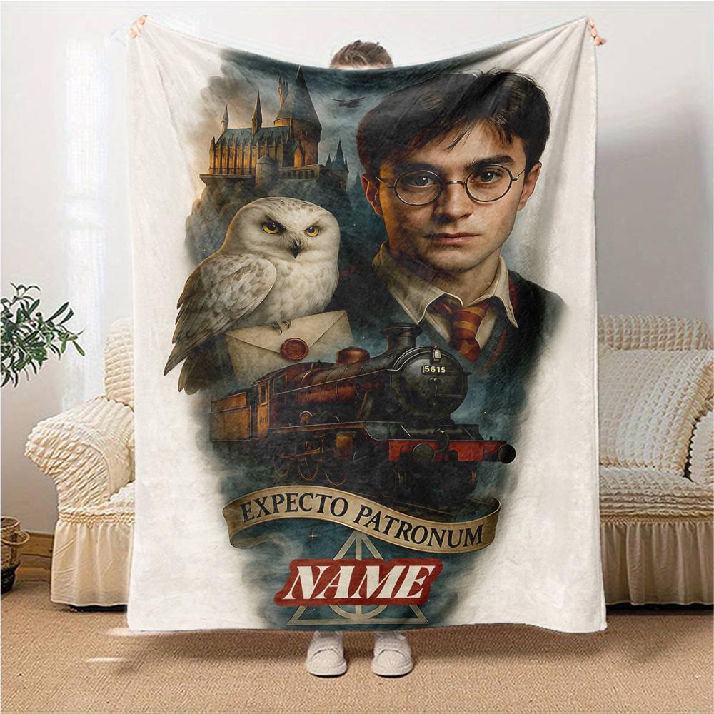 Custom Name Harry Potter Magic Train blanket for Couch & Bed, Plush Cozy Fuzzy Blanket Super Soft & Warm Blankets for Fall and Winter. 0908103