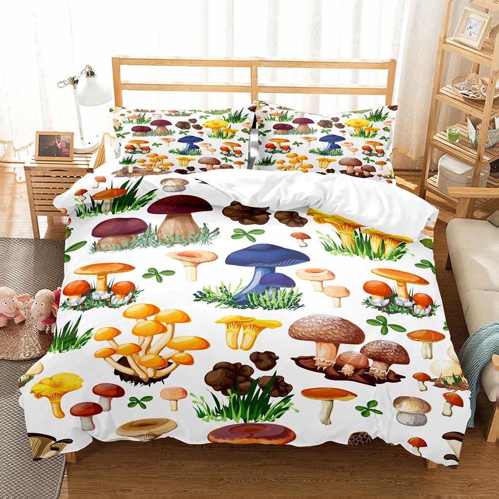 Mushroom Duvet Cover Set Microfiber Wild Plants Flowers Bedding Set Nature Botanical Animal Comforter Cover Single Queen Size