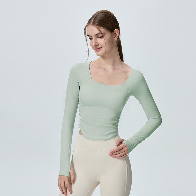 

«Костюм для йоги Cloud-Feel»: Утягивающий длинный рукав со встроенными чашечками и складками по бокам для бега и пилатеса S