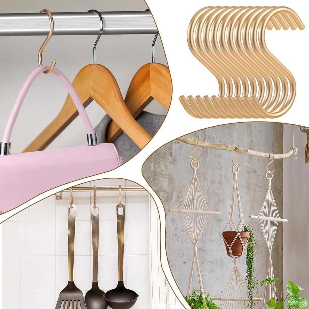 Metal Large S Hooks for Hanging, 10 Pieces Aluminum S Coffee Mug Hooks Heavy Duty Curtain Shower Hook Mutil Purpose S-Shaped Jean Hook for Closet