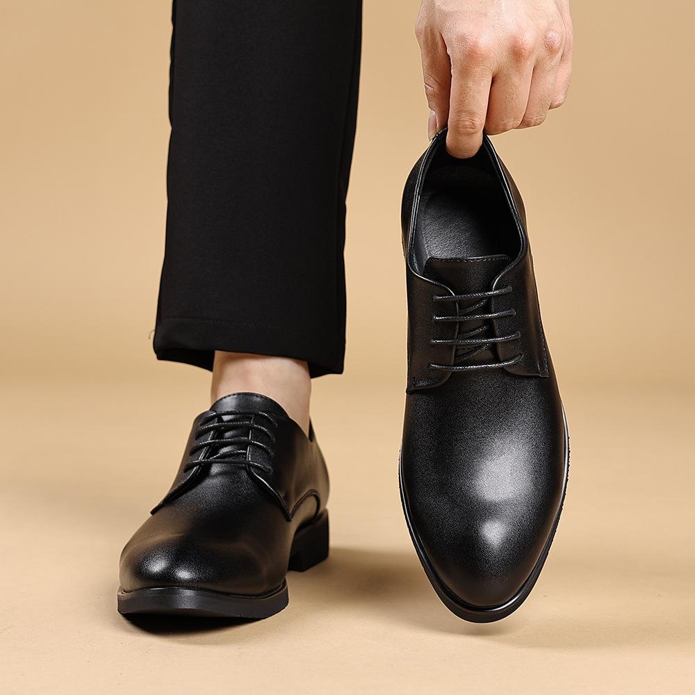 Youthful Outdoor Men's Leather Shoes with Built-in Heel Lift Soft Soles Trendy Versatile Formal Business All-season Durable Casual Comfortable Shoes