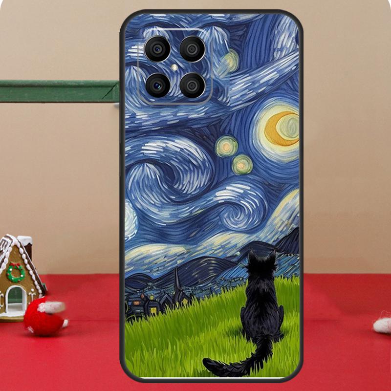 

Чехол с картиной Ван Гога «Звездная ночь» для кошки для Honor Magic 7 Lite 5 6 8 Pro Honor 400 200 50 70 90 X8c X8a X8b X9a X9b X9c Обложка Honor 200 Lite