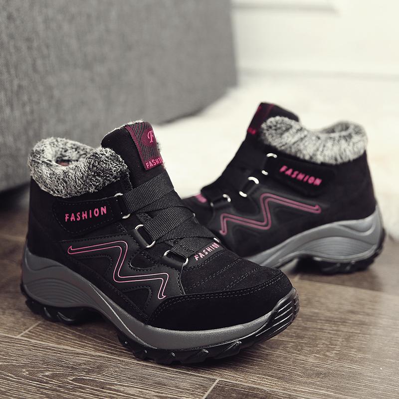TUINANLE Botas de nieve con cuña para mujer, botines cortos de plataforma de felpa cálida para otoño e invierno, zapatos de algodón