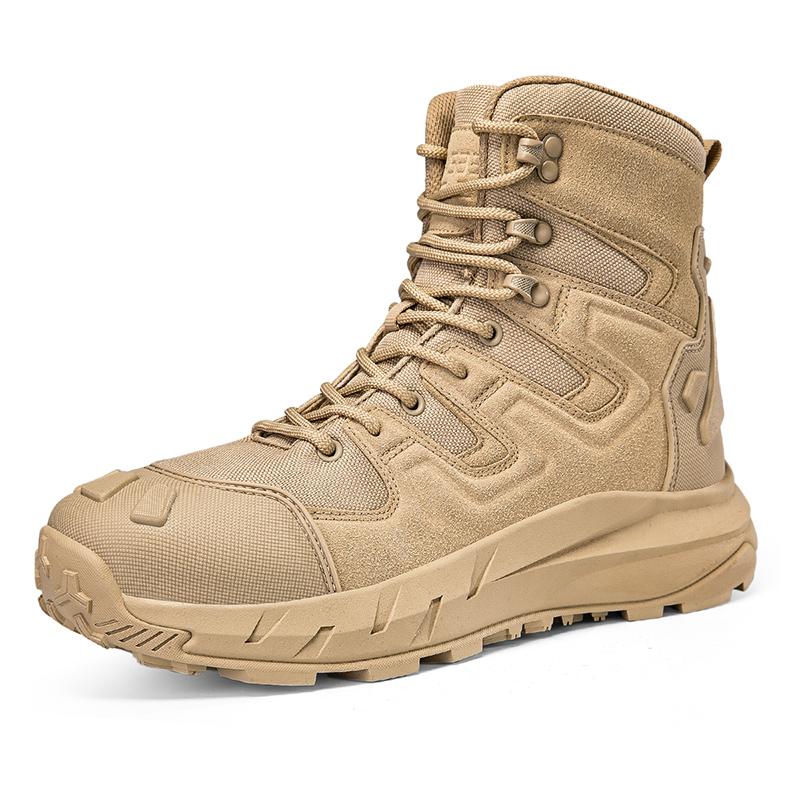 Men Hiking Shoes Outdoor Anti-slip Laced High-top Combat Boots Men Breathable Shock-absorbing Thick-soled Casual Ankle Boots Men