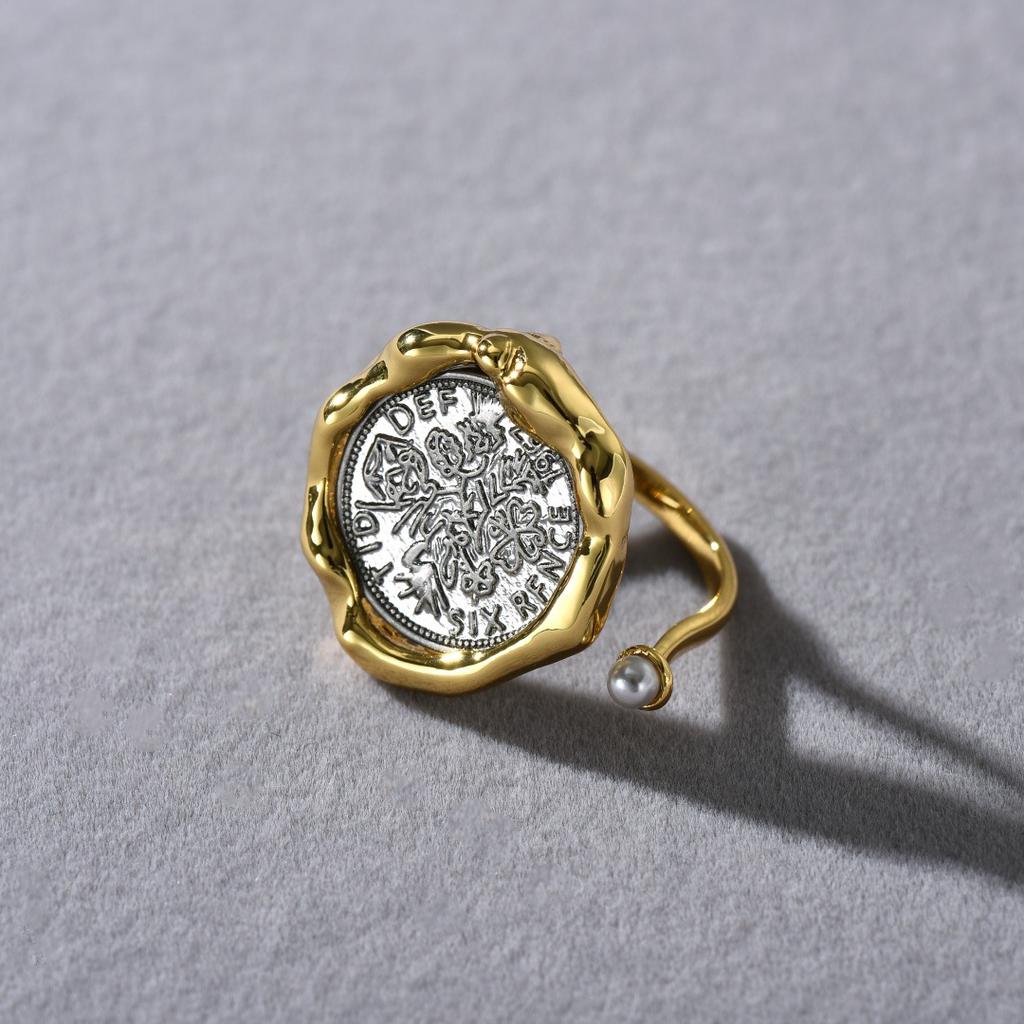 Retro And Elegant Light Luxury Heavy Industry Premium Metal Brass Plated 18K Real Gold Lucky Ancient Coin Ring Bracelet Necklace Women