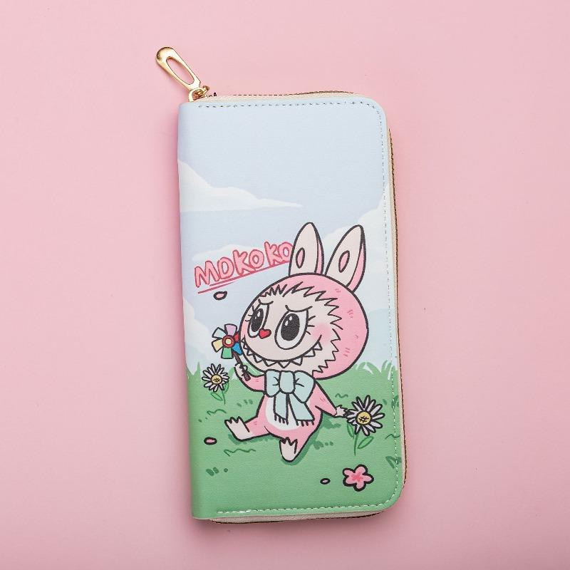 Labubu change bag long wallet cartoon cute fresh large capacity zipper card bag clutch bag