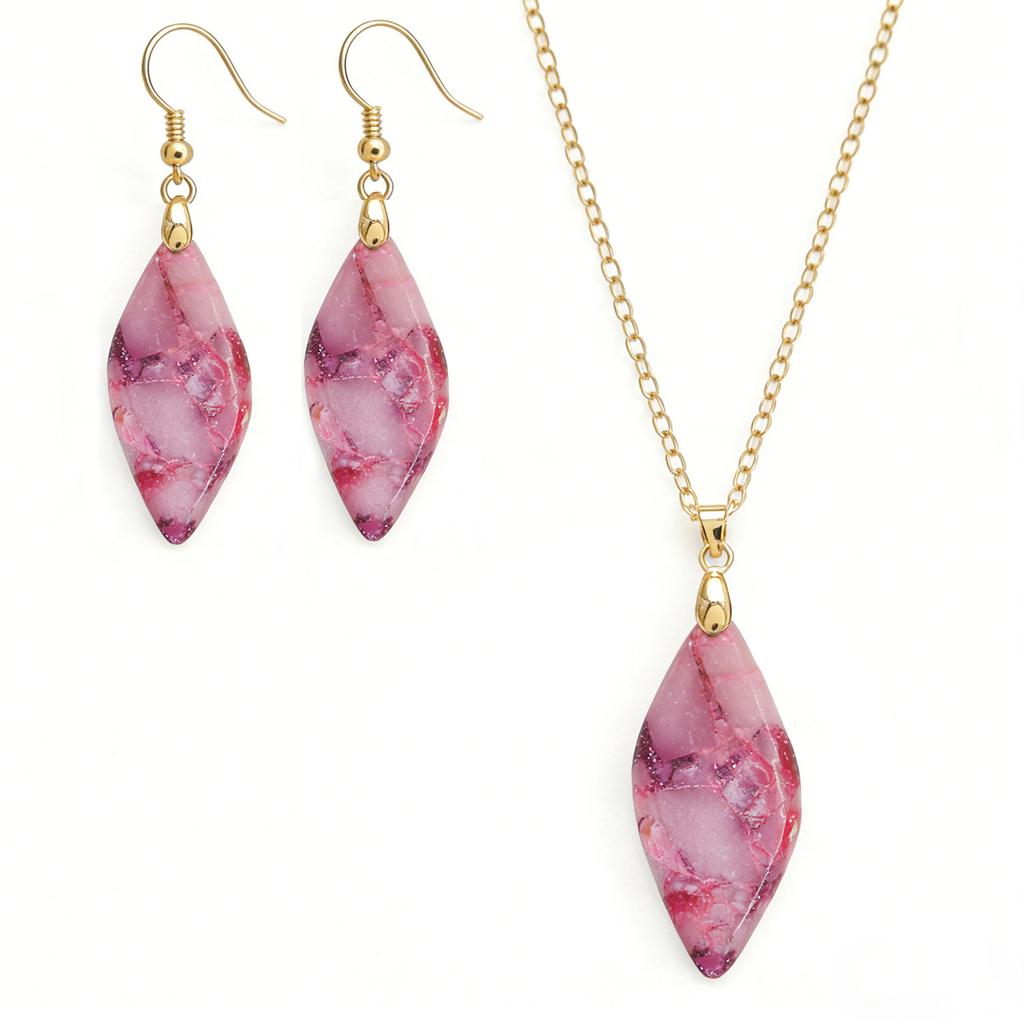 Exclusive Natural Stone Plated 18K Real Gold Chain Pendant Necklace Earrings Jewelry