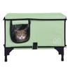 Elevated Heated Cat House Cuboid Kitty Shelter with Heated Pad Green (M)
