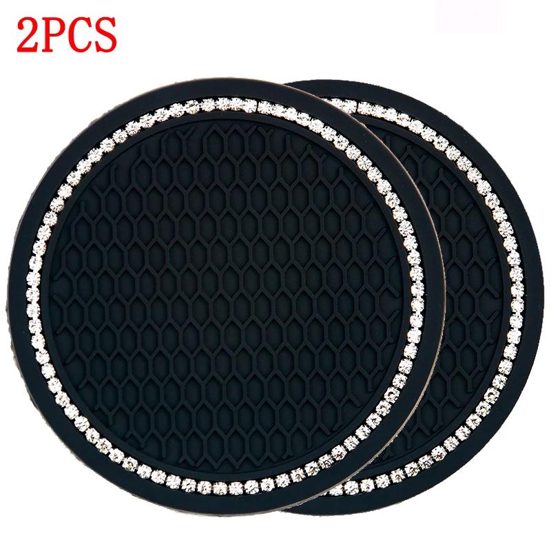 2Pcs Bling Car Cup Holder Coaster with Rhinestone Anti Slip Insert Mat Pads for Women Girls Universal Auto Interior Accessories