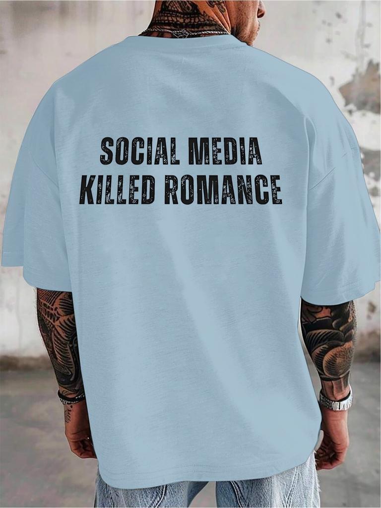 T-shirt da uomo con stampa posteriore Social Media Killed RoUnisexce Cotone Vintage Girocollo Manica Corta Street Oversize Top Basic Casual Quotidiano