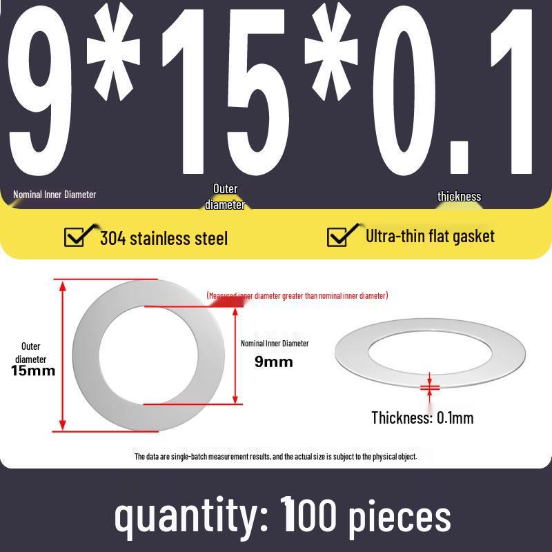 Plochá podložka z nerezové oceli 304 pro nastavení vůle hřídele (0,1/0,2/0,3 mm)