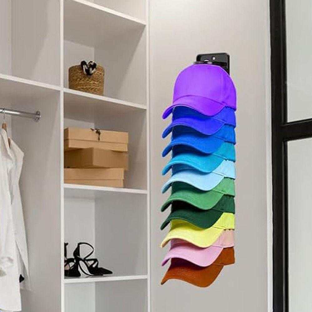 Built-In Spring Clips Hat Display Rack Strong Adhesive Multi-layer Wall Mounted Hat Rack Sturdy Durable Cap Storage Holder nero