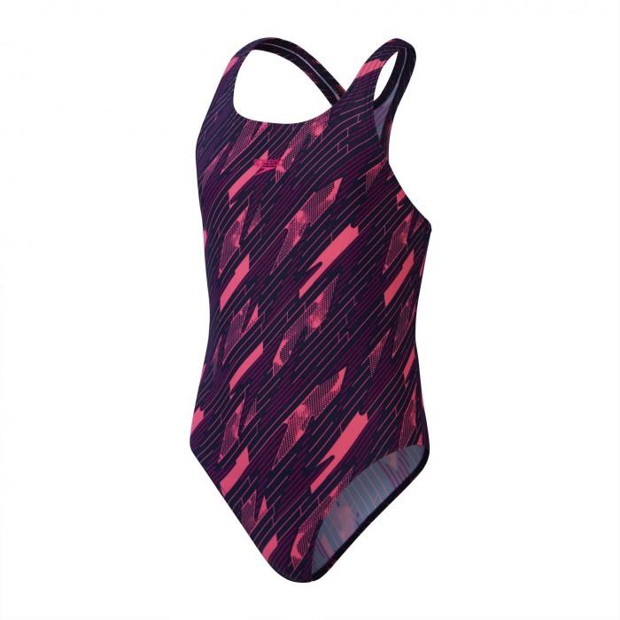 Speedo Trajes de banho com estampa completa para meninas Hyperboom Medalhista 5-6 Years cor-de-rosa/azul-escuro
