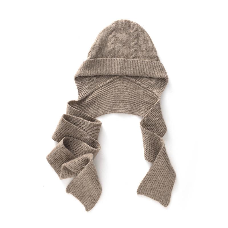 % Cashmere integrated thickened warm hat men's and women's cashmere one-piece scarf hat