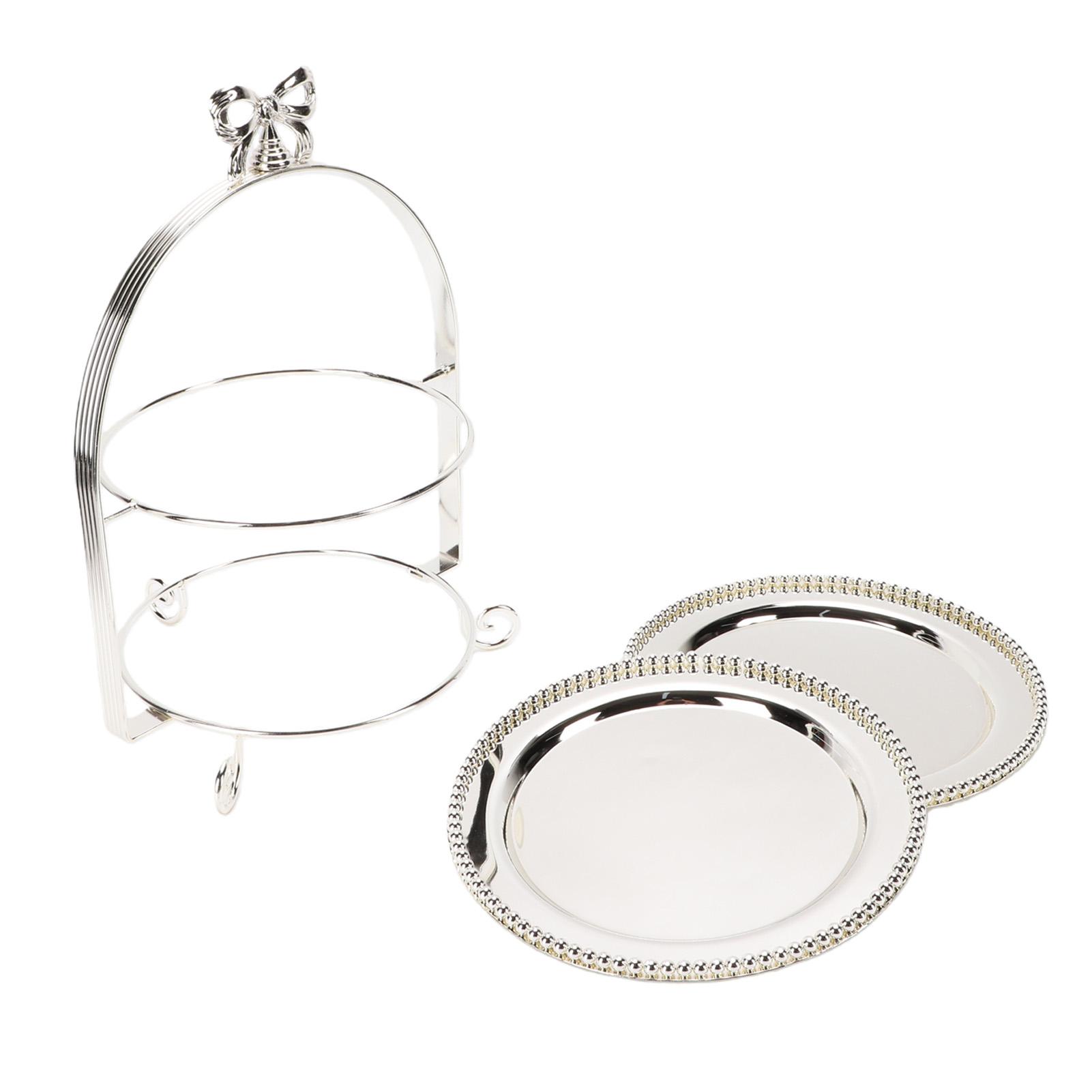 Sportssss Silver Cupcake Stand 2 Tier Dessert Cupcake Holder Tiered Serving Tray For Donuts Fruits Tea Birthday Party