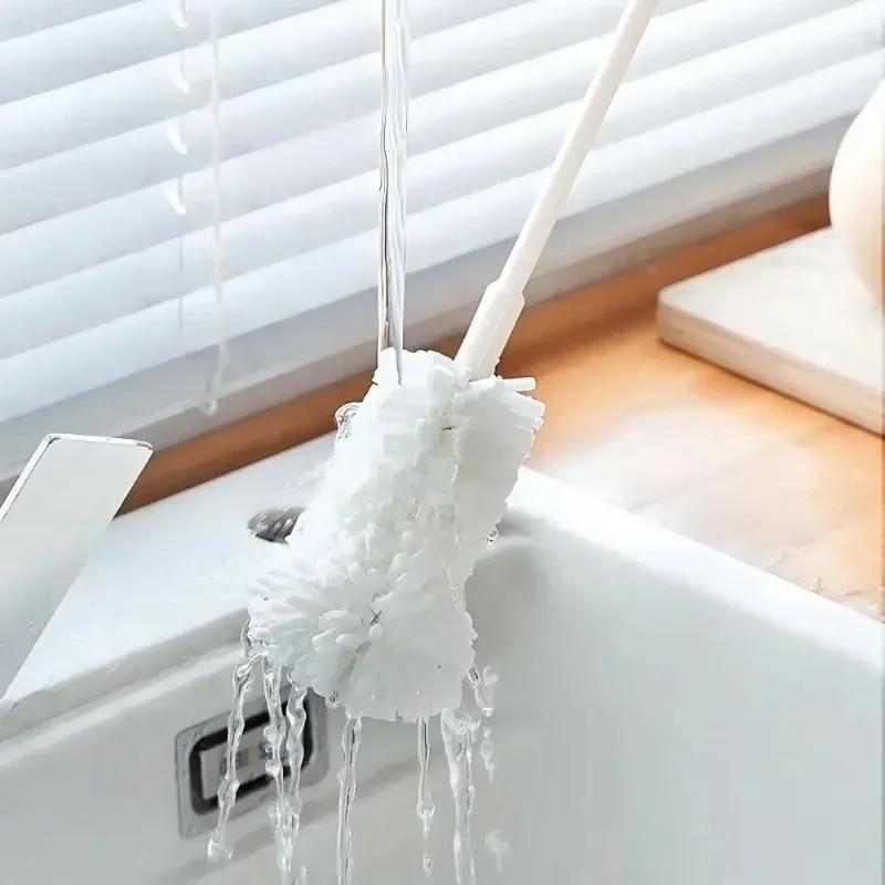 1pc Long Handle 360 Rotating Cup Brush Baby Bottles Nipples Soft White Silicone Bristles Tea Stain Cleaner Glassware Kitchen Too