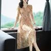 Fairy Pink Floral Short-Sleeve Mulberry Silk Dress - Seaside Holiday Long Skirt