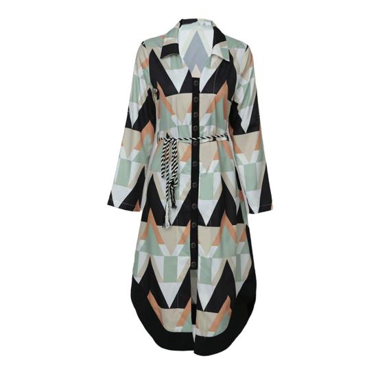 Women's Button Down V-Neck Midi Dress Long Sleeve Lace-Up Printed Dress Summer Casual Outfit for Daily Wear Vacation Club Cocktail Party