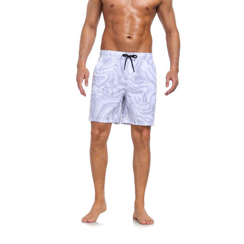Men's Double-Layer Printed Beach Shorts Drawstring Swim Trunks