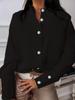 Women's Autumn Solid Color Metal Buckle Long-Sleeve Stand-Up Collar Shirt