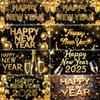 2025 Happy New Year Theme Party Background Fireworks Golden Banner  Decoration New Year Celebrate Family Party Photo Supplies