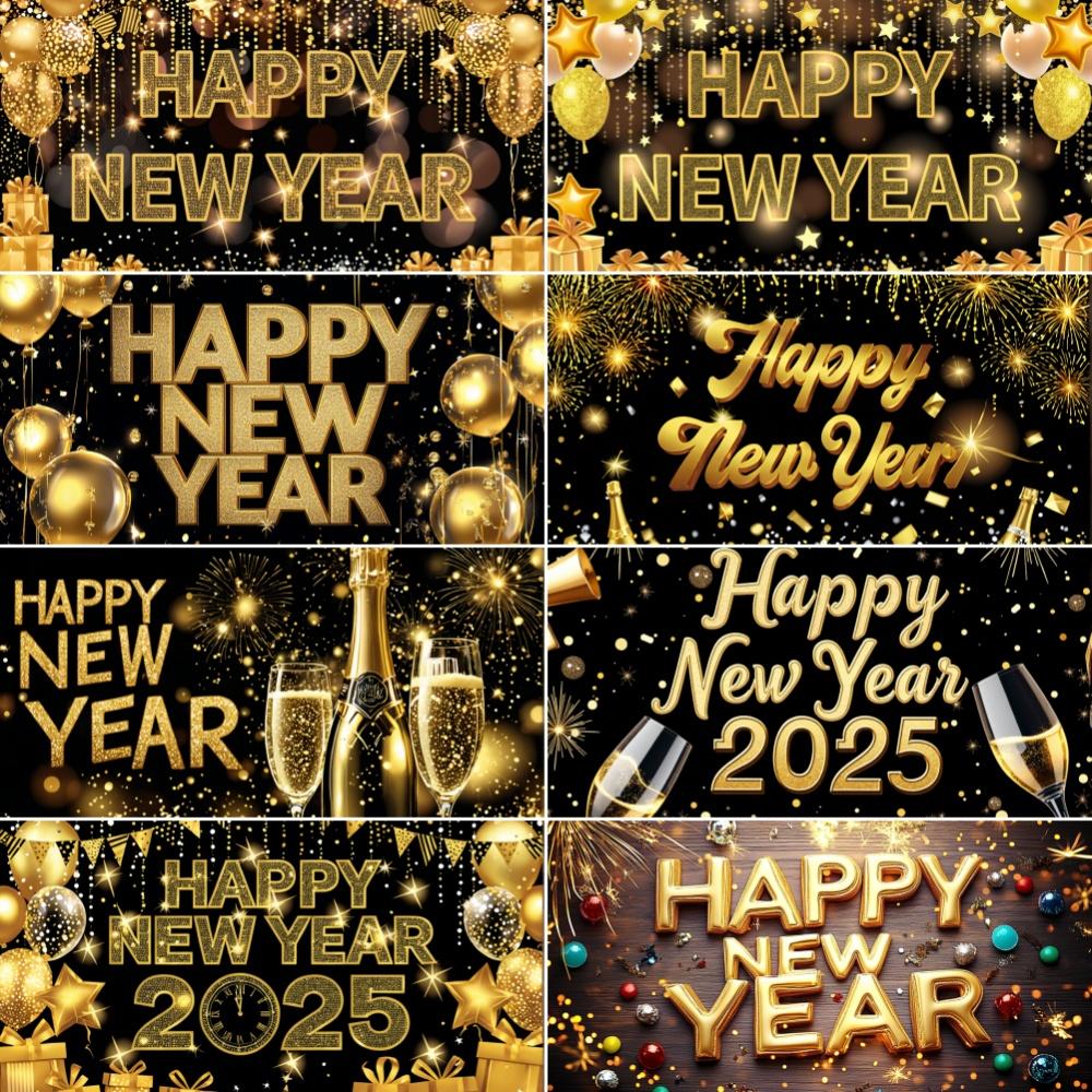 2025 Happy New Year Theme Party Background Fireworks Golden Banner Decoration New Year Celebrate Family Party Photo Supplies