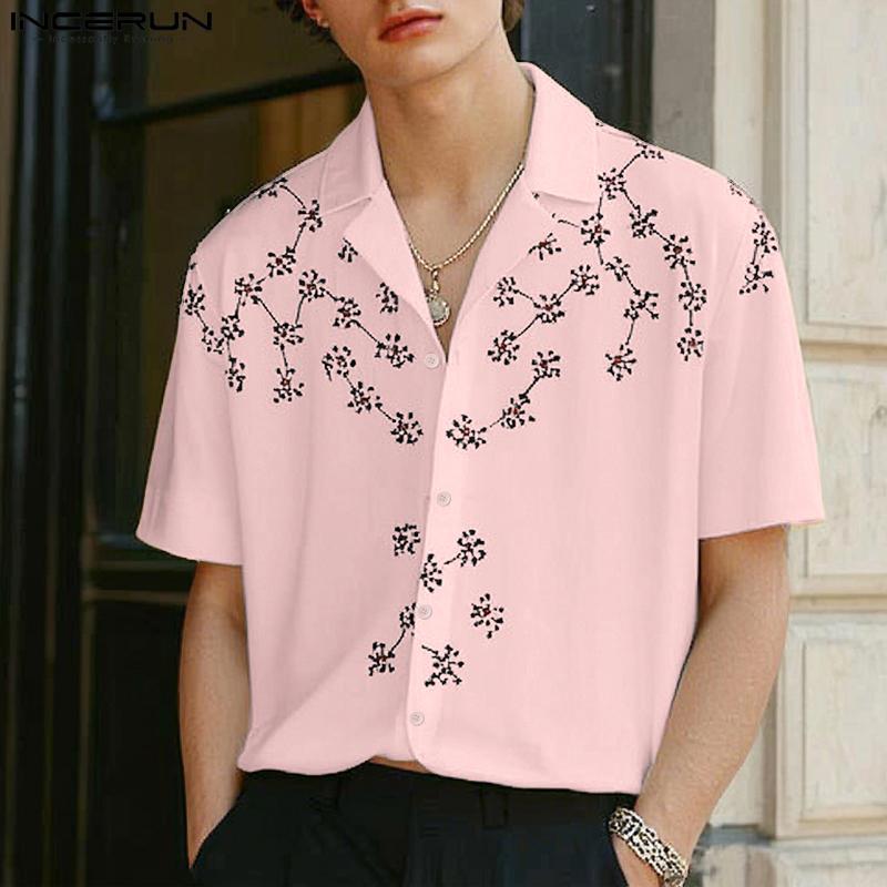 INCERUN Men's Summer Collared Button Up Printed Casual Shirts Tops Streetwear