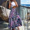Bohemia Style Plus Size Women's Elastic High Waist Fashion Leaves Geometric Pattern Fashion Skirt Beach Dress
