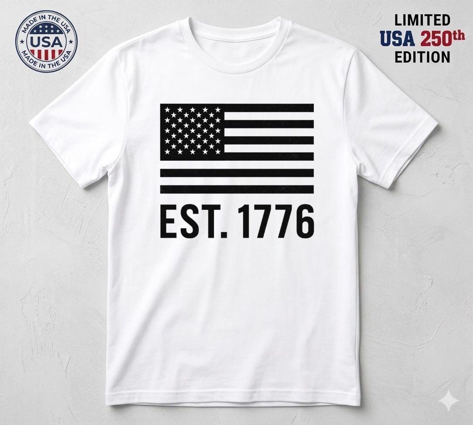 EST 1776 American Flag T-Shirt, USA 250th Anniversary Graphic Tee S