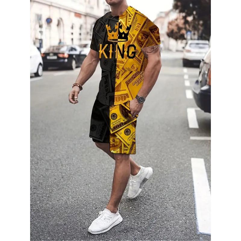 Summer Tracksuit 2 Piece Outfit Male 3D Color Block Print Short Sleeve T-Shirt Shorts Jogging Sets Outdoor Street Men's Clothing