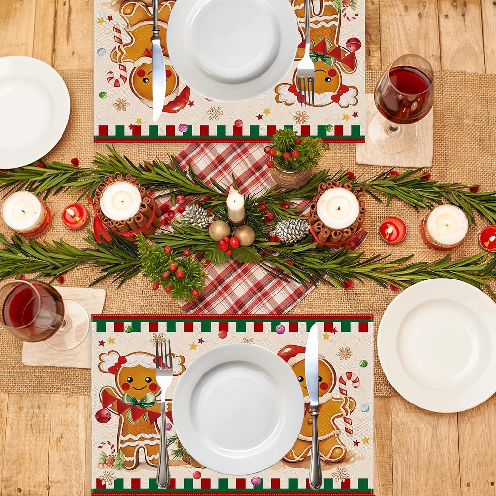 Christmas Set of 4 Gingerbread Man Ice Cream Christmas Placemats, 12X18 Inch Seasonal Table Mats for Party Kitchen