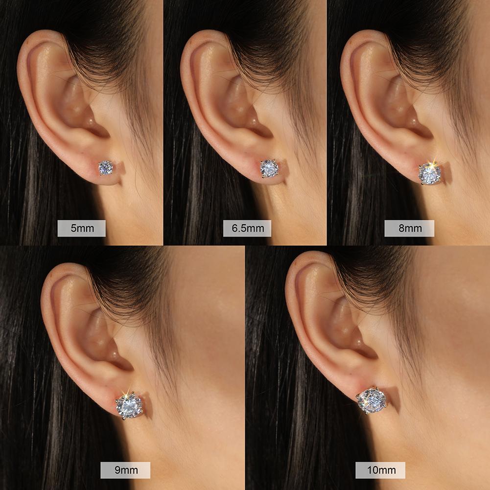 RINNTIN SMOE04 Factory  925 Sterling Silver Round Cut 4 Claw VVS Moissanite Earrings for Men and Women