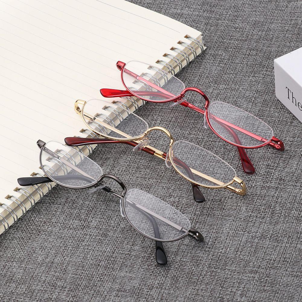 1Pc Half Frame Metal Spring Hinge Reading Glasses Semi-Rim Halves Ultra Light Resin Eyeglasses Vision Care +1.00~+4.0 Diopter