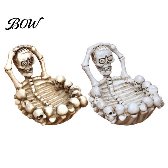 Gothic Jewelry Storage Skull Ashtray, Resin Spooky Tray, Realistic Bone Texture Functional Desk Organizer Candy Dish, for Home Bar Desktop Tabletop