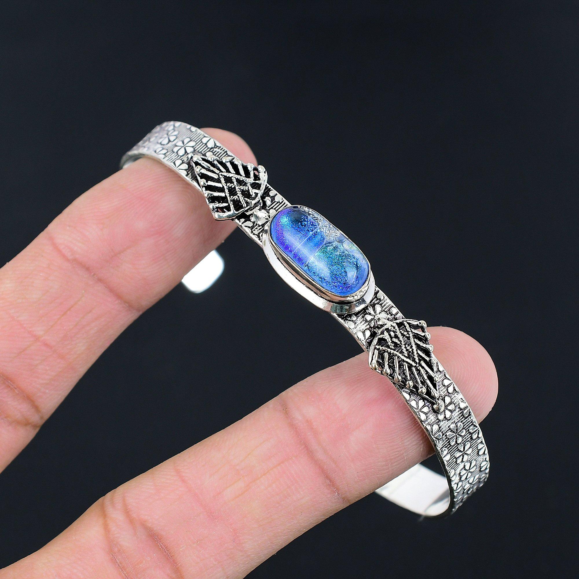 

Sisters Day Sale Sterling Silver American Dichoric Glass Stone Daughter Bangle Adjustable