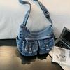 Borsa retrò in denim borsa a tracolla multi-tasche borsa a tracolla popolare per studenti alla moda versatile grande capacità borsa a spalla per pendolari