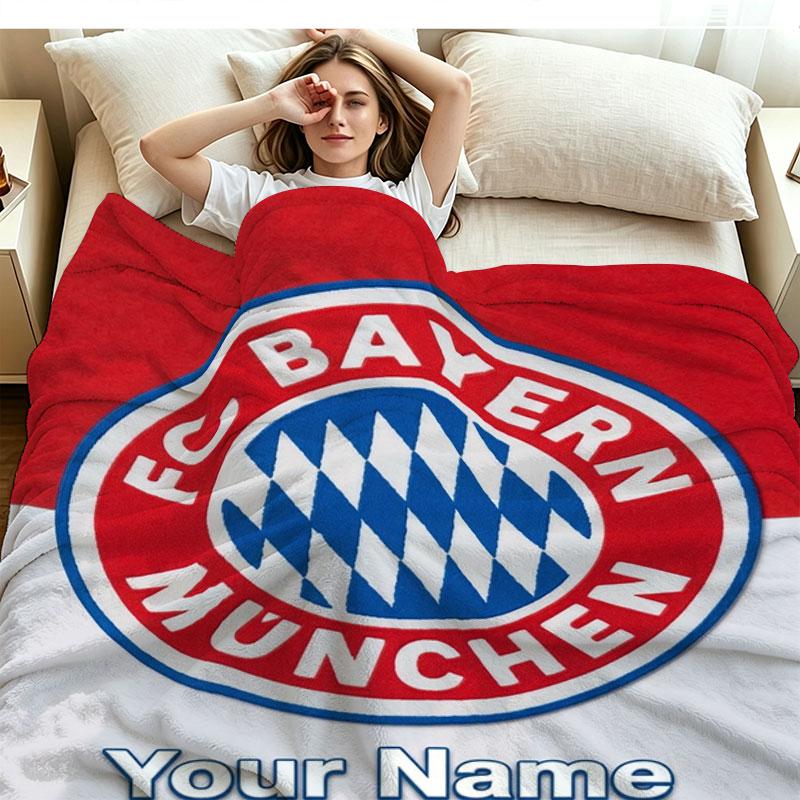 1PC FC Bayern Munchen Custom Name Patterned Flannel Blanket Suitable For All Seasons for Home Decor Warmth and Comfort Gifts Holiday Present