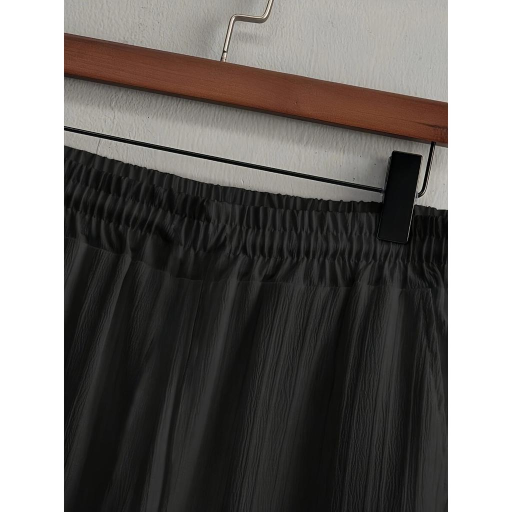 Men's Button Textured Casual Striped Short Sleeved Shirt and Elastic Straight Leg Pants Set, 2-piece Set