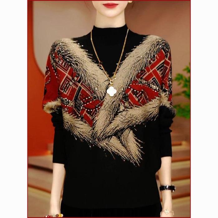 

Double-Sided Velvet Shirt - Stylish, Printed, Women s Autumn/Winter, Loose Fit, Slimming, Versatile Base Layer, Age-Reducing Design. M красный