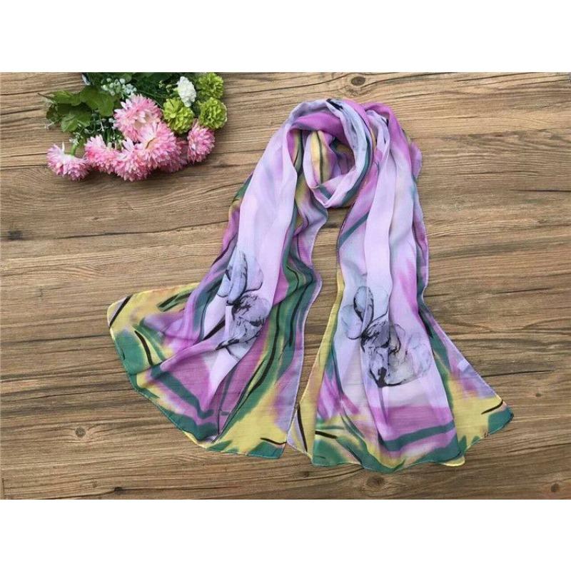 Spring and Summer Women's Chiffon Printed Scarf Sun Protection Thin Silk Scarf Shawl Beach Butterfly Scarf