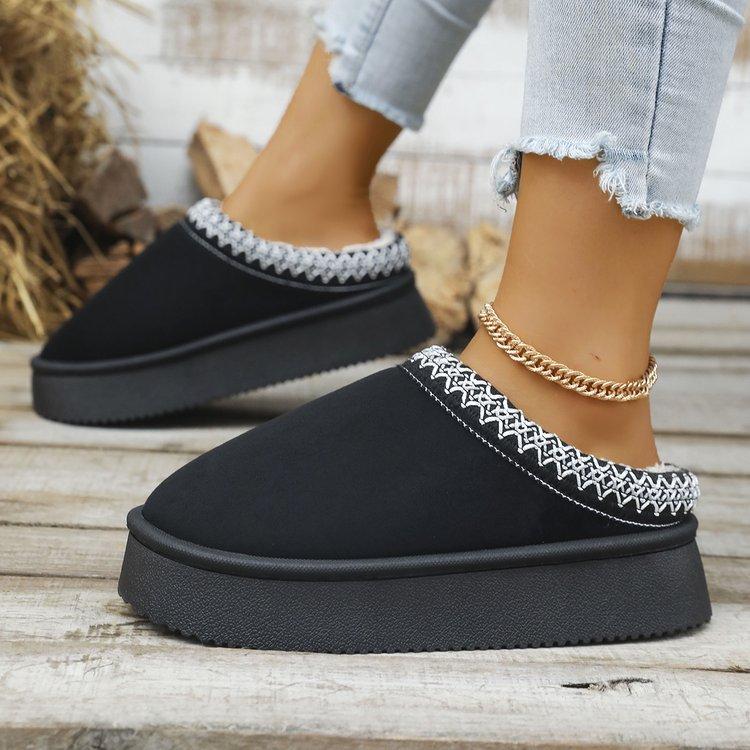 Women's Padded Lining Soft Thick Bottom Heightening Home Outdoor Thickened Warm Lightweight Comfortable Stirrups Cotton Shoes Snow Boots Slippers