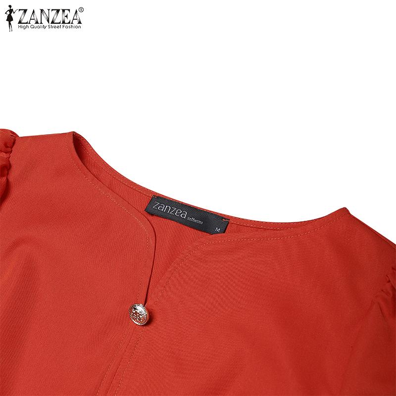 ZANZEA Damen Lässig Rundhals Sommer Kurzarm A-Linien-Kleid