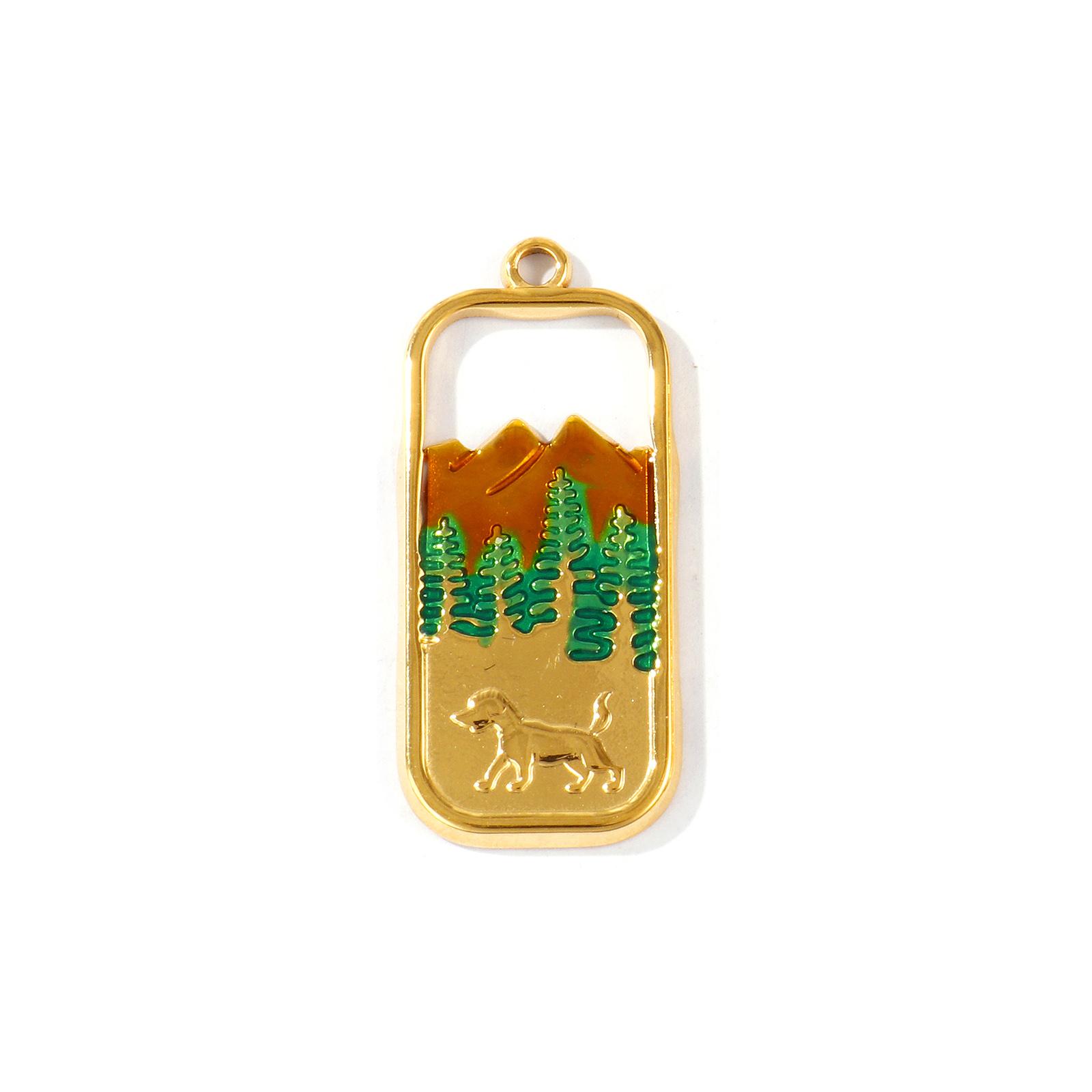 

2Pcs Waterproof 304 Stainless Steel Hollow Pendants 18K Gold Plated Enamel Rectangle Mountain Dog Charms DIY Necklace 3.6x1.6cm