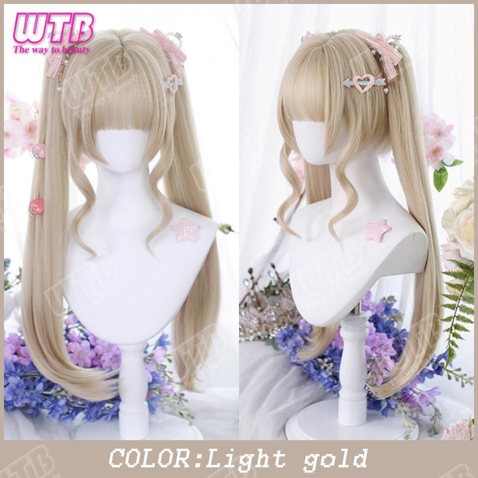 Synthetic Cosplay Wig Female Short Curly Hair Lolita Ponytail Bangs Wig Halloween Styling Wig