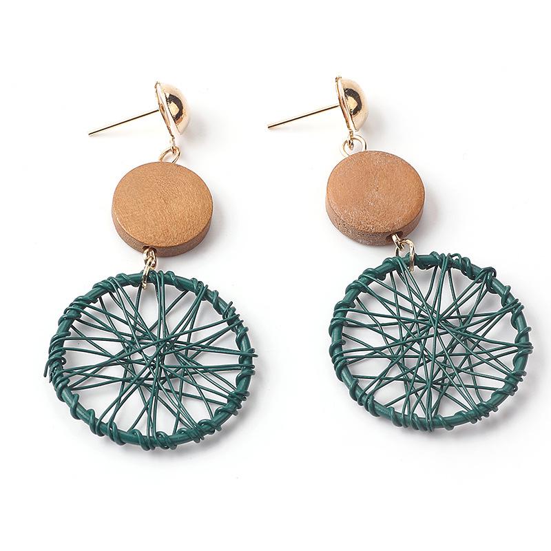 Elegant Retro Geometric Hollow Wooden Earrings for Women - Autumn/Winter Style