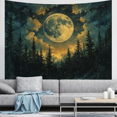 Enchanted Moonlit Forest Tapestry  Night Sky Art for Living Room Decor Modern Style Enhance Your Space with Mystical Vibes