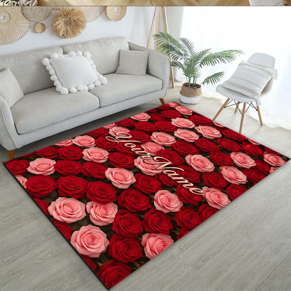Rose Customized Name Floor Rug Office Rug Design for Dining Room Decorate Room Balcony Foyer Anti-slip Rug Decorate Offices