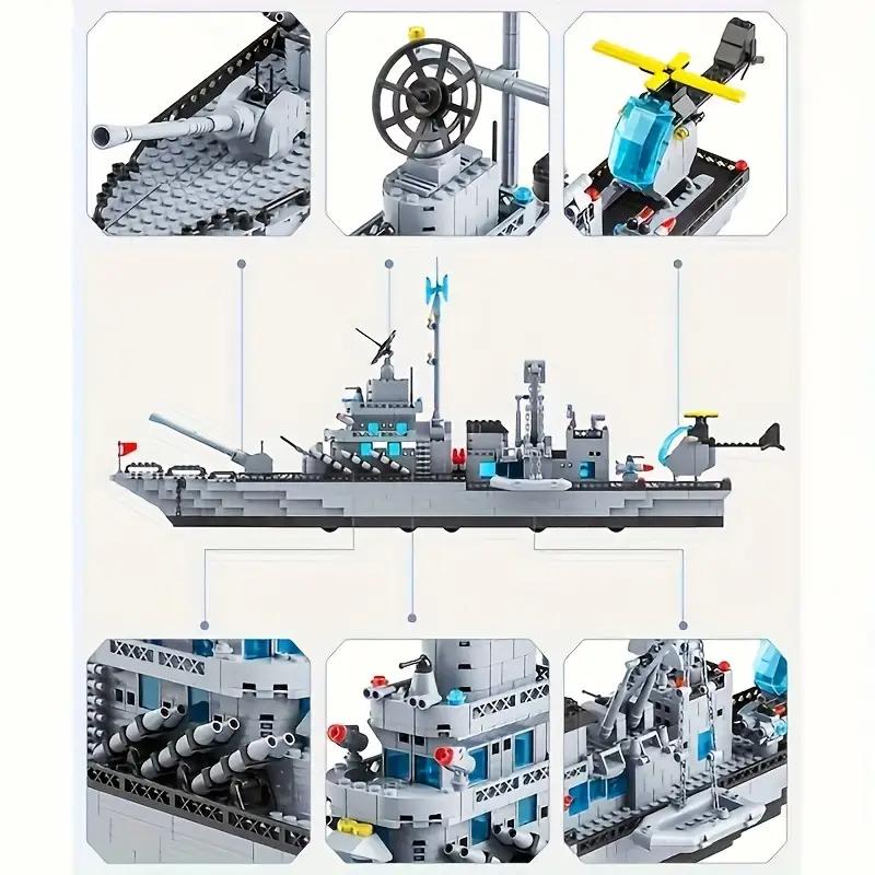 Τεράστιο μέγεθος 1560PCS Πολεμικό πλοίο του Ναυτικού Μοντέλο πλοίου Στρατού Πολεμικό πλοίο 6 σε 1 συνδυασμός πολλαπλών σχημάτων δομικά στοιχεία για να κατασκευαστεί ένα σετ παιχνιδιών για αγόρια