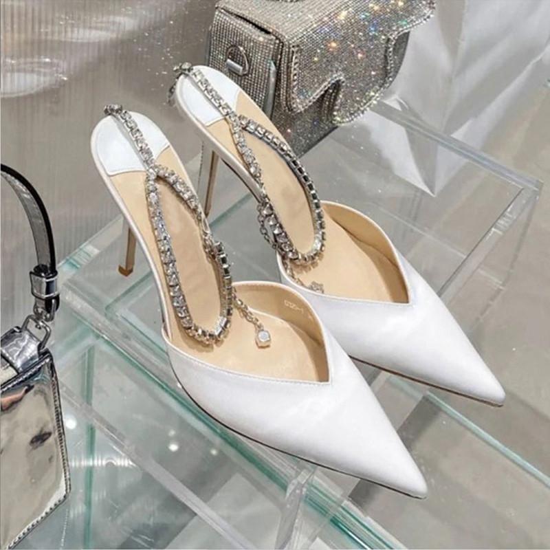Luxus Strass Ketten Damen Pumps Designer Sandalen High Heels Sommer Knöchelriemen Party Schuhe Star Style Hochzeit Ballschuhe